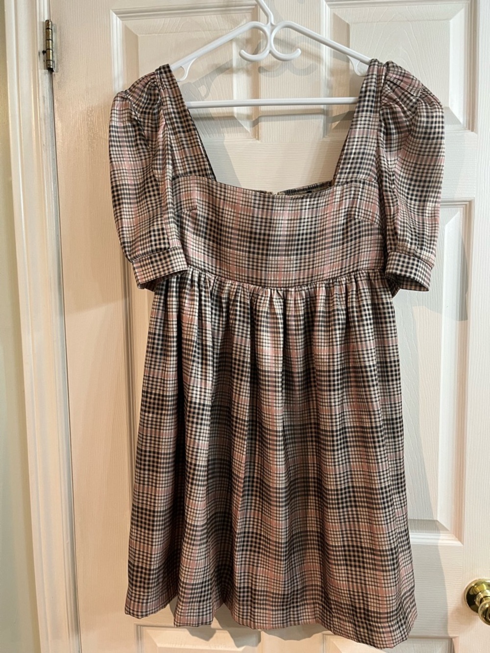 EN SAISON Poppy Plaid Organza Mini Dress | Medium | Puff Sleeves size L - Picture 3 of 10